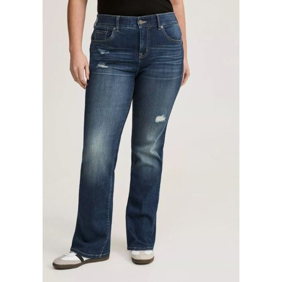 #1117 Torrid High Rise Bombshell Straight Distressed Jeans Size 20R Blue - Picture 1 of 2
